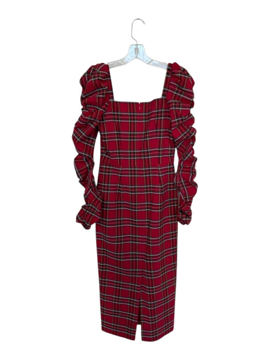 Antonio Melani Size 0 Green & Yellow Rayon Blend Long Sleeve Plaid slit Dress Green & Yellow / 0