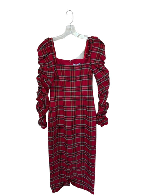 Antonio Melani Size 0 Green & Yellow Rayon Blend Long Sleeve Plaid slit Dress Green & Yellow / 0