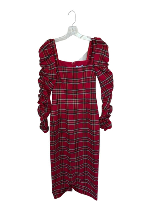 Antonio Melani Size 0 Green & Yellow Rayon Blend Long Sleeve Plaid slit Dress Green & Yellow / 0
