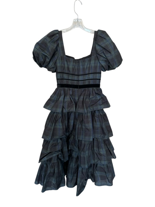 Antonio Melani Size 0 Green & Black Polyester Short Balloon Sleeve Plaid Dress Green & Black / 0