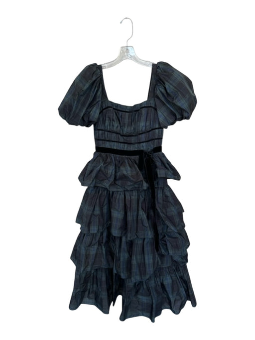 Antonio Melani Size 0 Green & Black Polyester Short Balloon Sleeve Plaid Dress Green & Black / 0