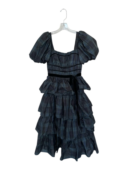 Antonio Melani Size 0 Green & Black Polyester Short Balloon Sleeve Plaid Dress Green & Black / 0