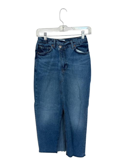 Reformation Size 25 Med Light Wash Cotton High Waist Slit Denim Maxi Skirt Med Light Wash / 25