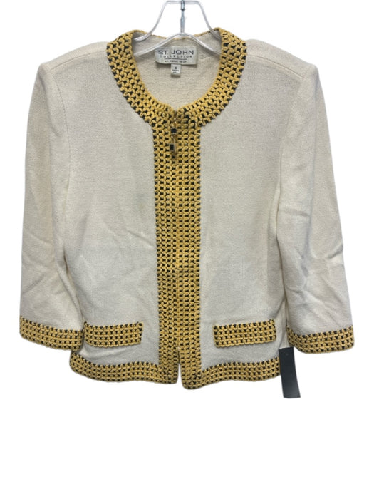 St. John Collection Size 4 Cream White & Yellow No Fabric Tag Knit Jacket Cream White & Yellow / 4