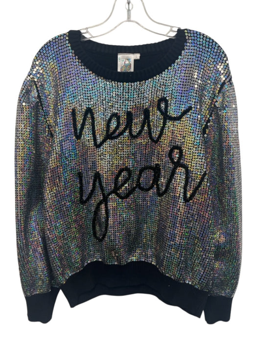 Queen of Sparkles Size L Black & Holographic Viscose Blend Slogan Sweater Black & Holographic / L