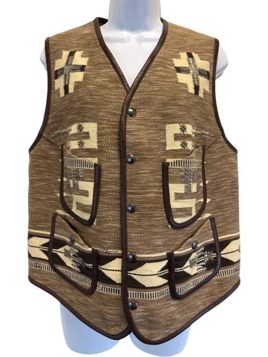 Ralph Lauren Collection Size L Brown & Beige Cotton Beaded & Sequined Vest Brown & Beige / L