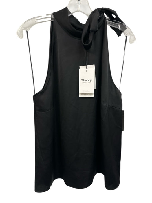 Theory Size XL Black Polyester Satin Sleeveless Tank Neck Tie Top Black / XL