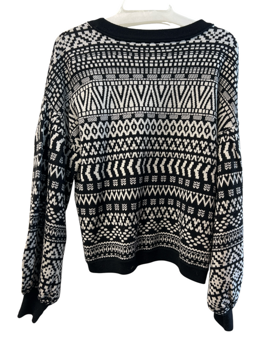 Alice + Olivia Size S Black & White Wool Crew Neck Long Sleeve Abstract Sweater Black & White / S