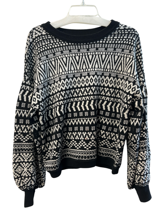 Alice + Olivia Size S Black & White Wool Crew Neck Long Sleeve Abstract Sweater Black & White / S