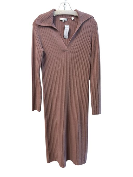 Vince Size S Mauve Wool & Cashmere V Neck Collared Long Sleeve Ribbed Knit Dress Mauve / S