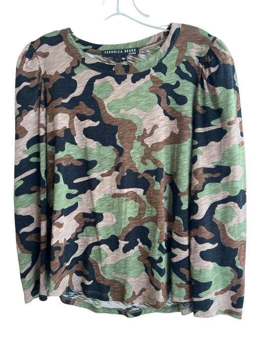 Veronica Beard Jeans Size L Green & Brown Cotton Crew Neck Camo Top Green & Brown / L
