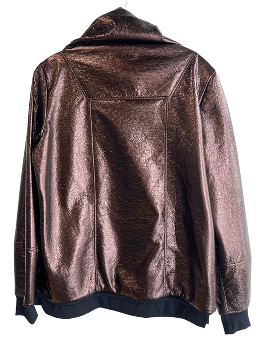 Koral Size M Brown Nylon Ruched Neck Crinkle Kangaroo Pocket Shoulder Zip Jacket Brown / M