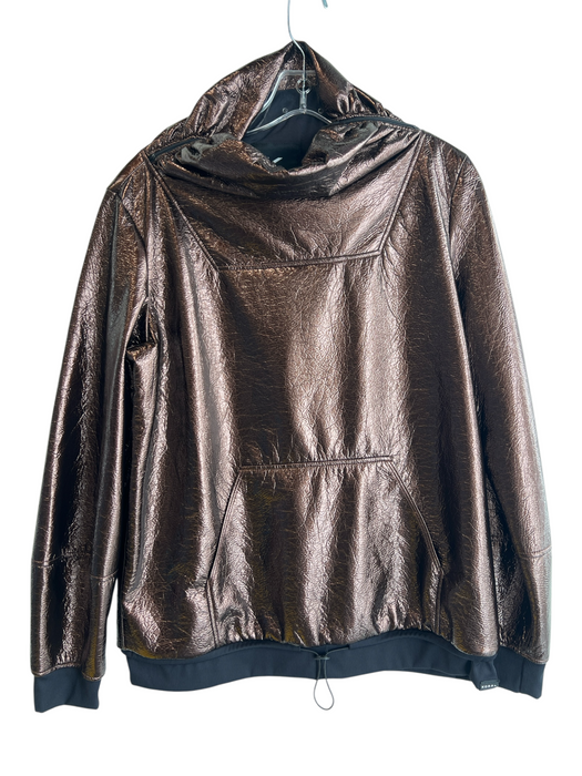 Koral Size M Brown Nylon Ruched Neck Crinkle Kangaroo Pocket Shoulder Zip Jacket Brown / M
