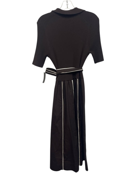ME+EM Size 8 Brown & White Cotton Short Sleeve Ribbed Split Neck Collar Dress Brown & White / 8