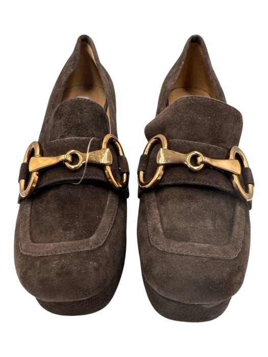 Bibi Lou Shoe Size 37 Brown Leather Suede Gold Horsebit Block Heel Pumps Brown / 37