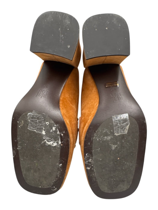 Bibi Lou Shoe Size 37 Beige Brown Leather Suede Gold Horsebit Block Heel Mules Beige Brown / 37