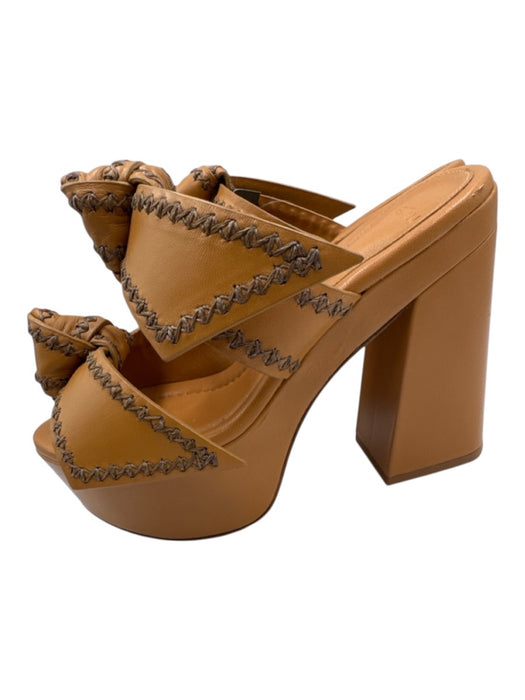 Alexandre Birman Shoe Size 37 Beige Brown Leather Block Heel Bow Detail Pumps Beige Brown / 37
