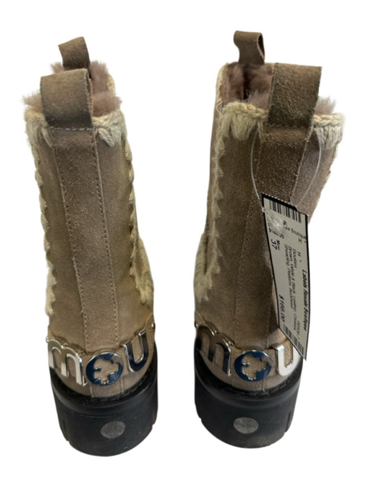 Mou Shoe Size 37 Brown, White & Black Leather Chelsea Shearling Platform Booties Brown, White & Black / 37