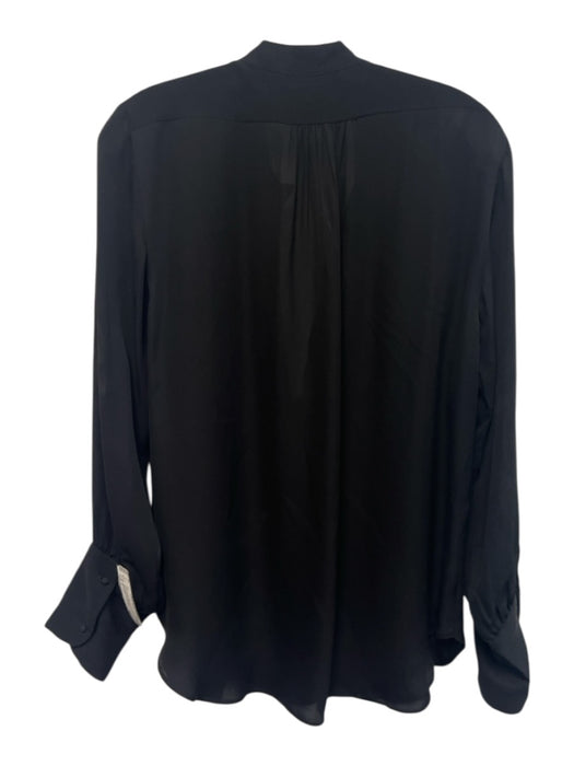 Nili Lotan Size L Black Silk Long puff sleeve Split V neckline Top Black / L