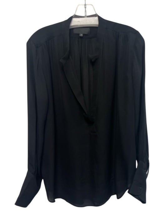 Nili Lotan Size L Black Silk Long puff sleeve Split V neckline Top Black / L