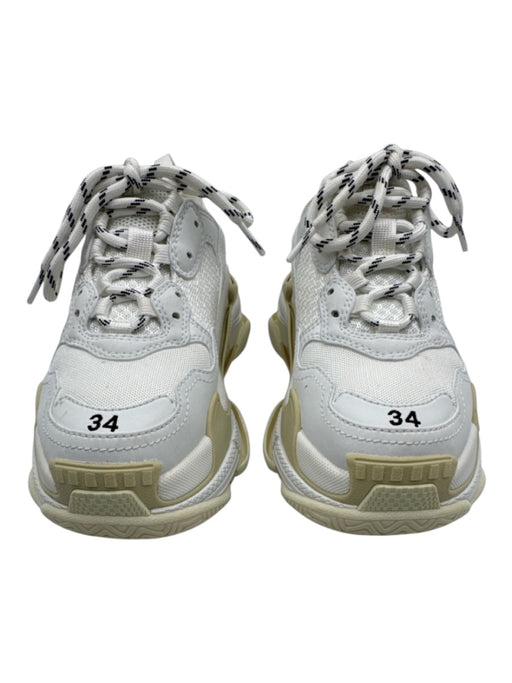 Balenciaga Shoe Size 34 White & Multi Poly Blend Platform Lace Up Logo Sneakers White & Multi / 34