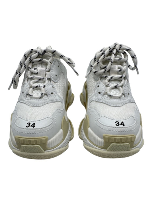 Balenciaga Shoe Size 34 White & Multi Poly Blend Platform Lace Up Logo Sneakers White & Multi / 34