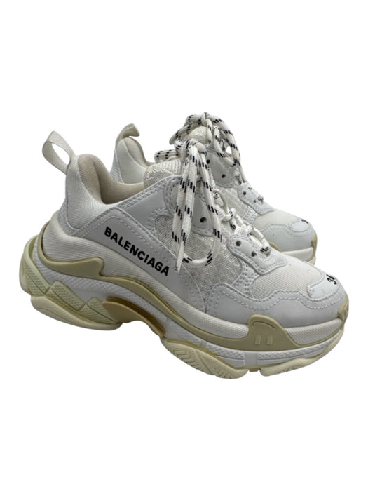 Balenciaga Shoe Size 34 White & Multi Poly Blend Platform Lace Up Logo Sneakers White & Multi / 34