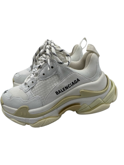 Balenciaga Shoe Size 34 White & Multi Poly Blend Platform Lace Up Logo Sneakers White & Multi / 34