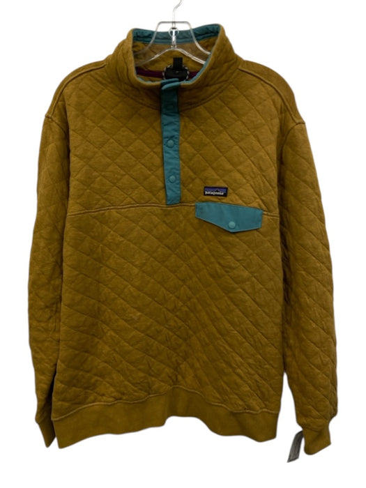 Patagonia Size L Brown Yellow Blue Nylon Pull Over Long Sleeve Quilted Jacket Brown Yellow Blue / L