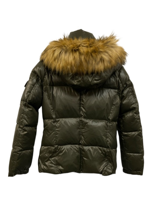 S13 New York Size S Green & Brown Nylon Long Sleeve Puffer Fur Hood Jacket Green & Brown / S