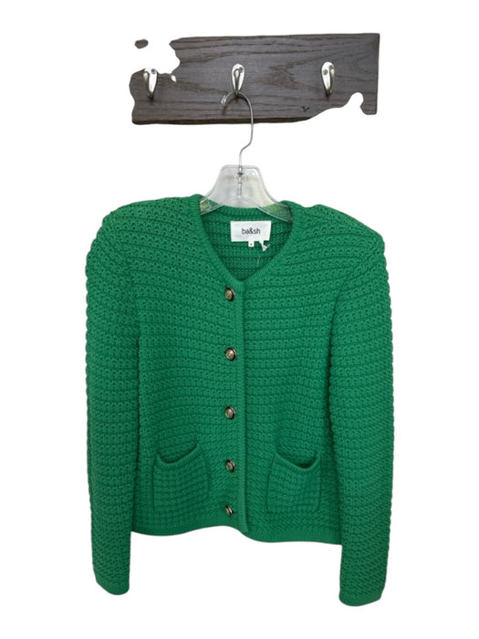 BA & SH Size M Kelly Green Cotton Blend Knit Gold Button Detail Pockets Sweater Kelly Green / M