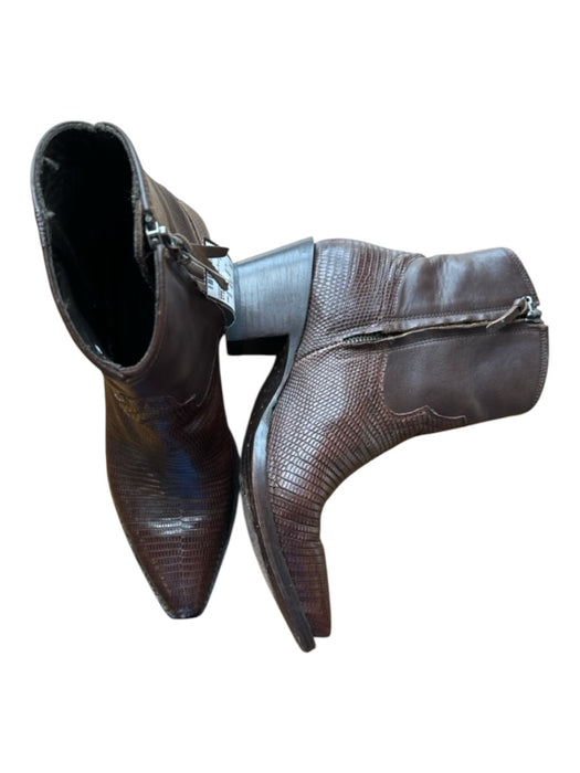 Tecovas Shoe Size 8 Brown Lizard Reptile Heeled Zip Ankle Boot Booties Brown / 8