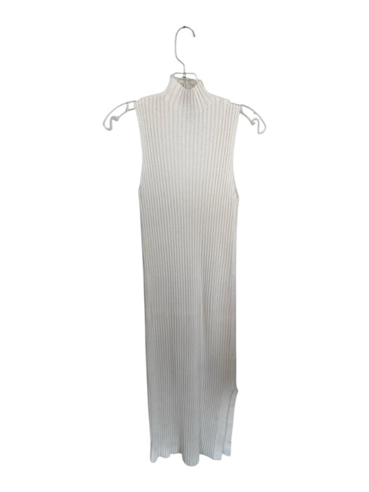 Milio Milano Size M/L Cream Viscose Blend High Neck Side Slit Maxi Ribbed Dress Cream / M/L