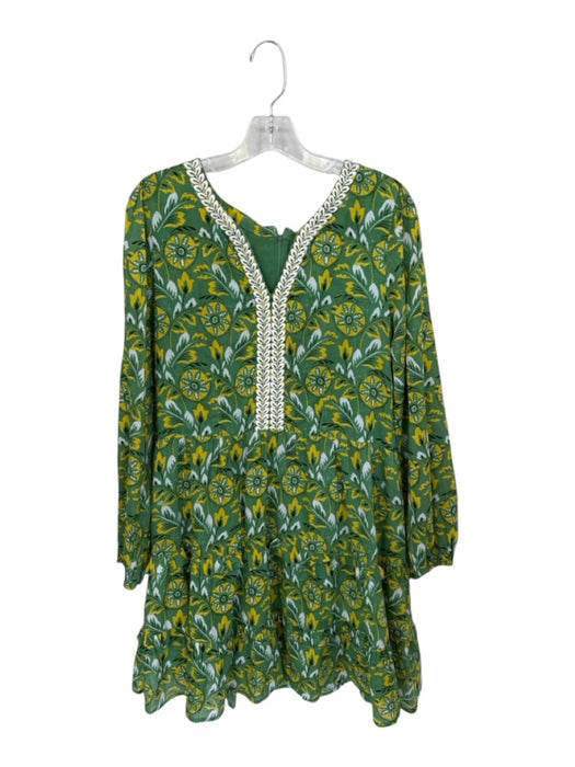 Roller Rabbit Size M Green & Yellow Cotton Mini Long Sleeve Floral Dress Green & Yellow / M