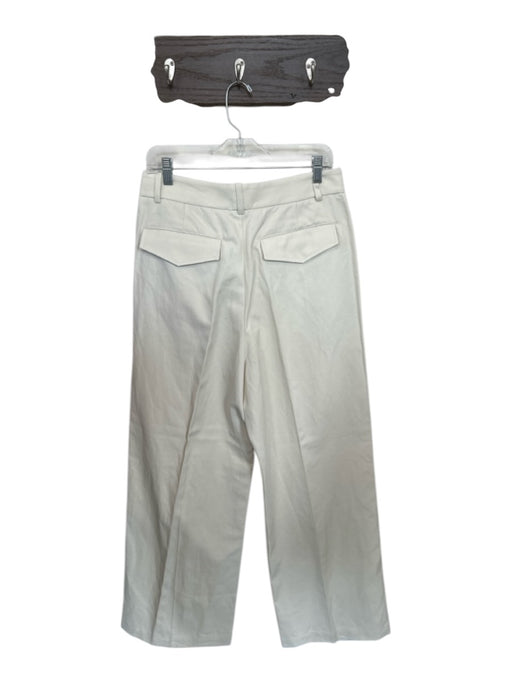 Nili Lotan Size 6 Ivory Cotton Blend Wide Leg Zipper Front Faux Pockets Pants Ivory / 6