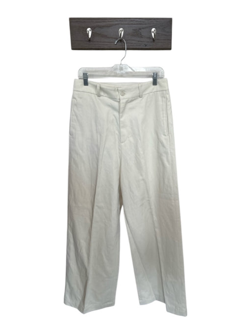 Nili Lotan Size 6 Ivory Cotton Blend Wide Leg Zipper Front Faux Pockets Pants Ivory / 6