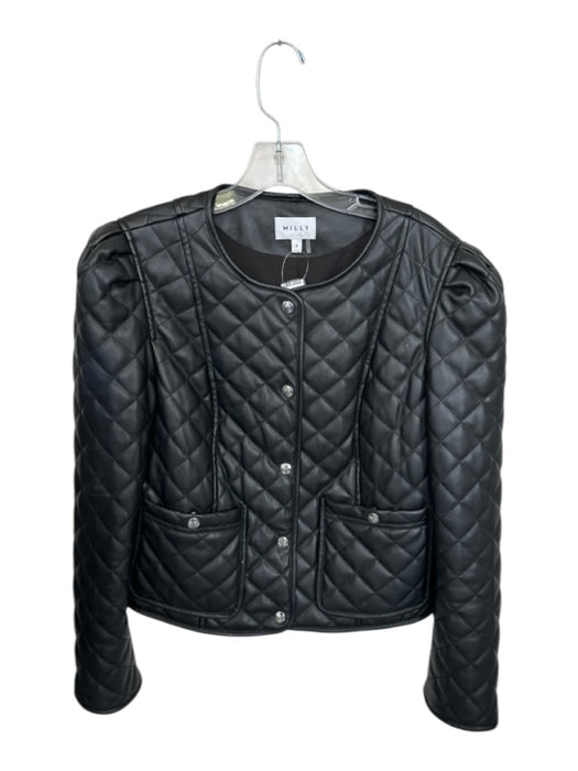 Milly Size 6 Black Polyester Quilted Vegan Leather Accents Silver accent Jacket Black / 6