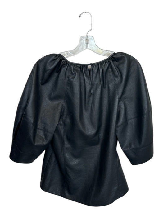 Rebecca Taylor Size 6 Black Polyester Vegan Leather Half Sleeve Back button Top Black / 6
