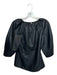 Rebecca Taylor Size 6 Black Polyester Vegan Leather Half Sleeve Back button Top Black / 6