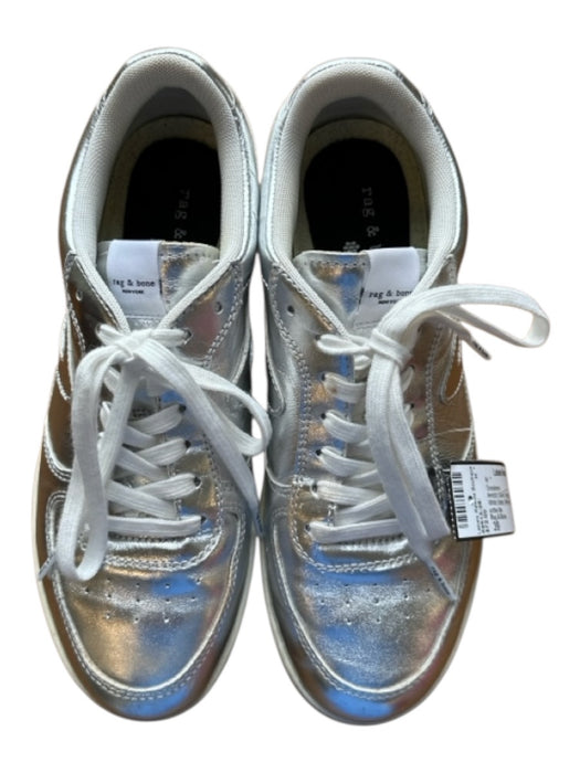Rag & Bone Shoe Size 39 Metallic Silver Vegan Leather Lace Up Athletic Sneakers Metallic Silver / 39