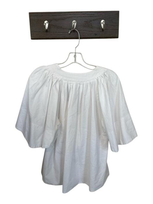 Pomander Place Size S White Cotton Short Sleeve V Neck Wide Sleeves Top White / S
