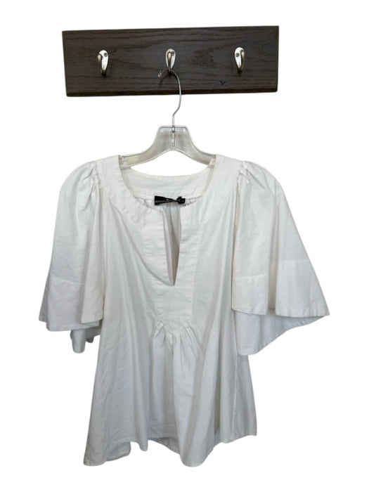 Pomander Place Size S White Cotton Short Sleeve V Neck Wide Sleeves Top White / S