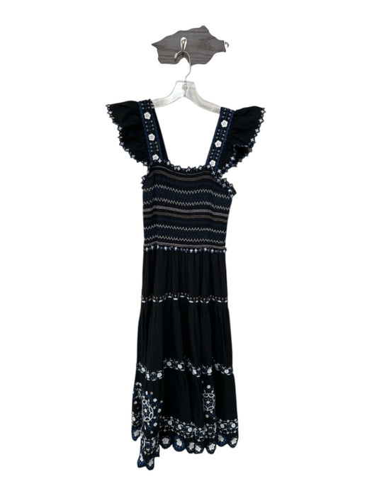 Sea New York Size M Black & Navy Cotton Maxi Floral Embroidered Detail Dress Black & Navy / M