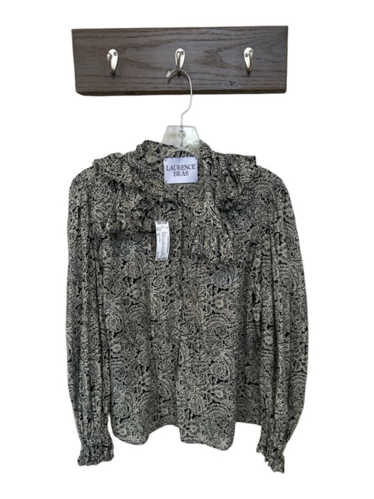 Laurence Bras Size 38 Black & Tan Cotton & Silk Long Sleeve Abstract Blouse Black & Tan / 38