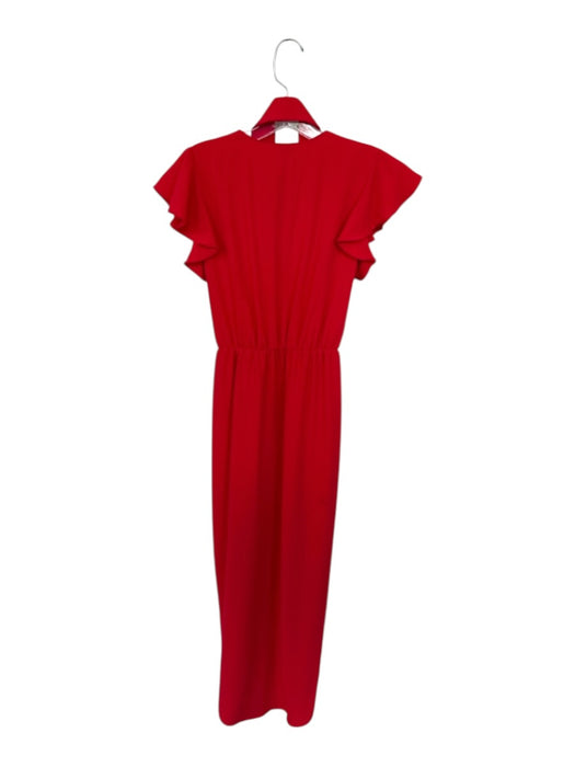 Amanda Uprichard Size S Red Polyester High Slit V Neck Ruffle Short Sleeve Dress Red / S