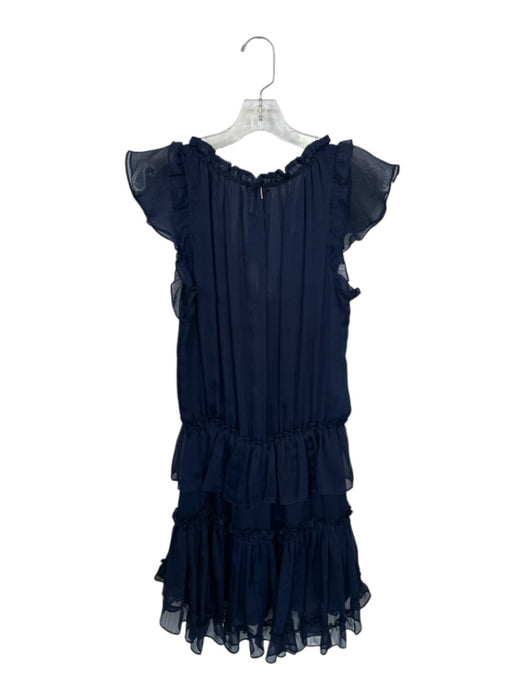 Misa Size M Navy Viscose Mini Ribbed Ruffle Tiered Dress Navy / M