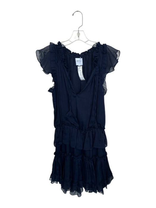 Misa Size M Navy Viscose Mini Ribbed Ruffle Tiered Dress Navy / M
