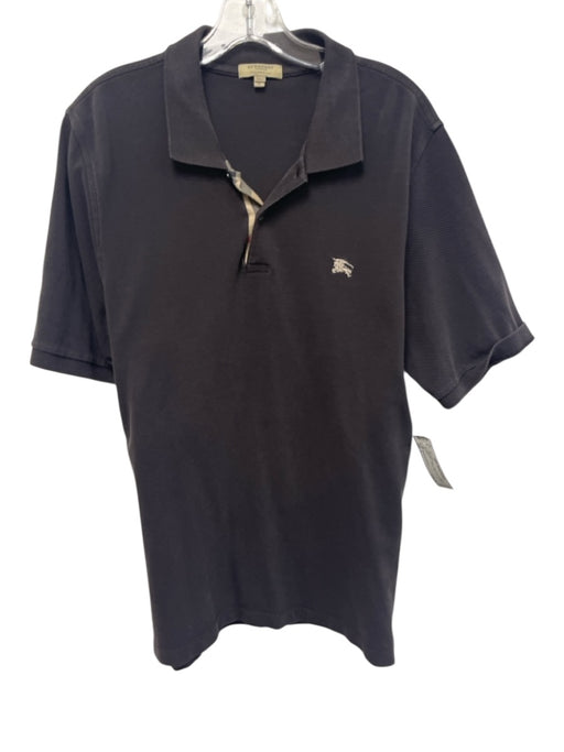 Burberry London Size L Navy Blue Cotton Solid Polo Men's Short Sleeve Navy Blue / L