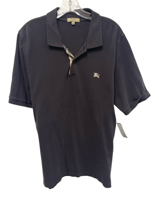 Burberry London Size L Navy Blue Cotton Solid Polo Men's Short Sleeve Navy Blue / L