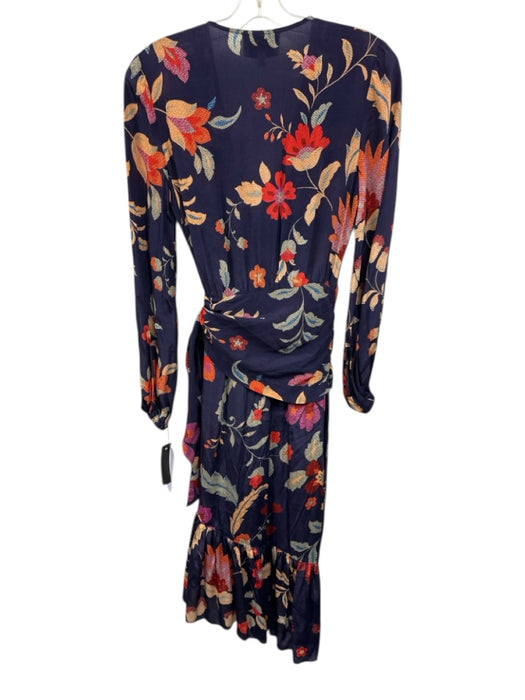 Gilner Farrar Size XS Purple & Multi Viscose Long Sleeve Floral Wrap Midi Dress Purple & Multi / XS